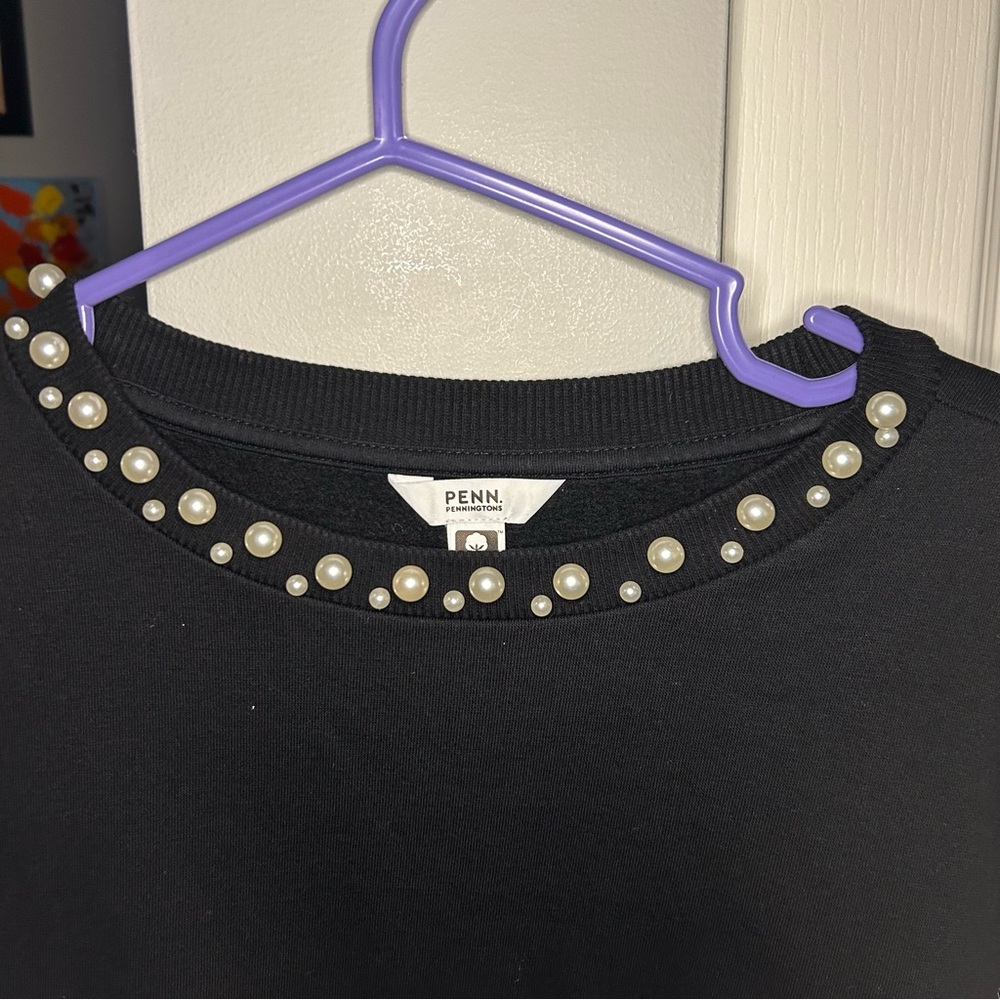 Penningtons Black Sweatshirt with Pearl Embellishments